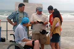 sharing the scriptures on the boardwalk