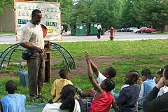 OAC trainee teaching an impromptu kids' meeting